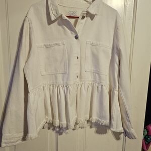 Mud Pie Peplum Ruffle Raw Hem Jacket